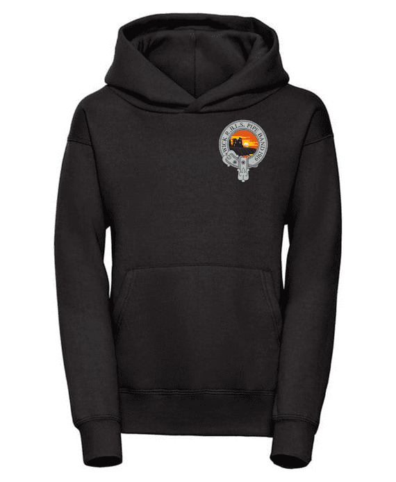 WICK RBLS PIPE BAND KIDS PULLOVER HOODIE BLACK WITH EMBROIDERED LOGO