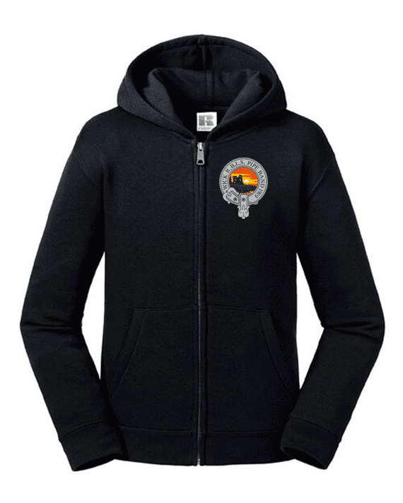 WICK RBLS PIPE BAND KIDS ZIPPED HOODIE BLACK WITH EMBROIDERED LOGO