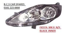 FORD FIESTA MK 7 HEADLIGHT / LAMP 2008+ PASSENGER SIDE N/S ( BLACK TYPE )