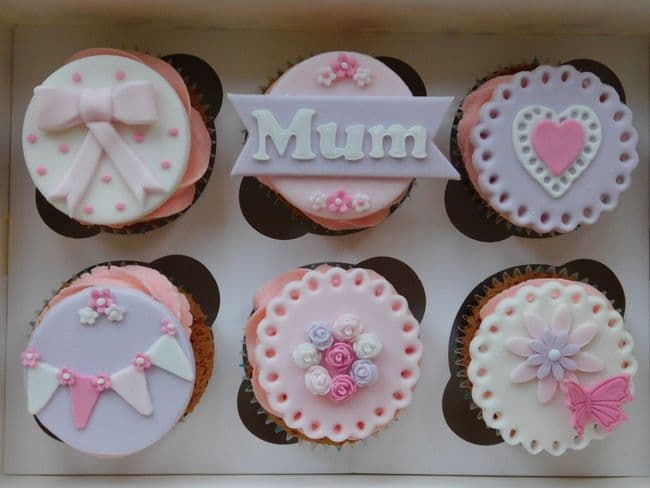 12 Purple Mum Theme Cupcake Toppers