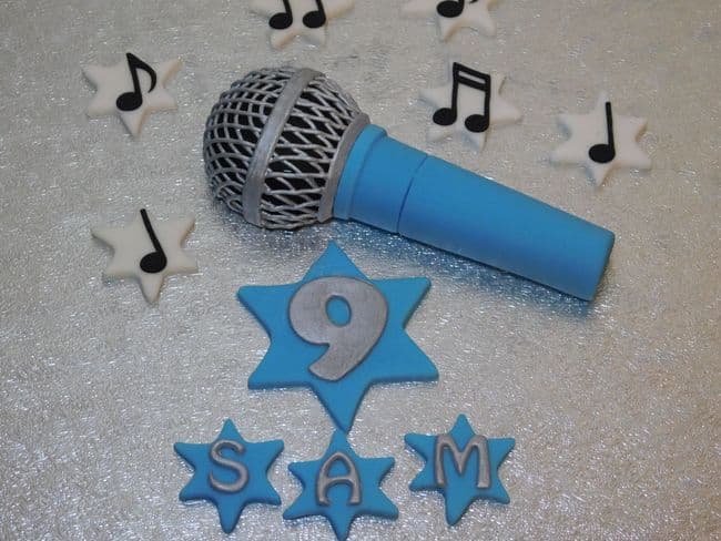 Blue Microphone Cake Topper, Music Notes Name & Number