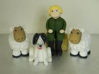 Farmer, 2 Sheep & Dog Cake Toppers