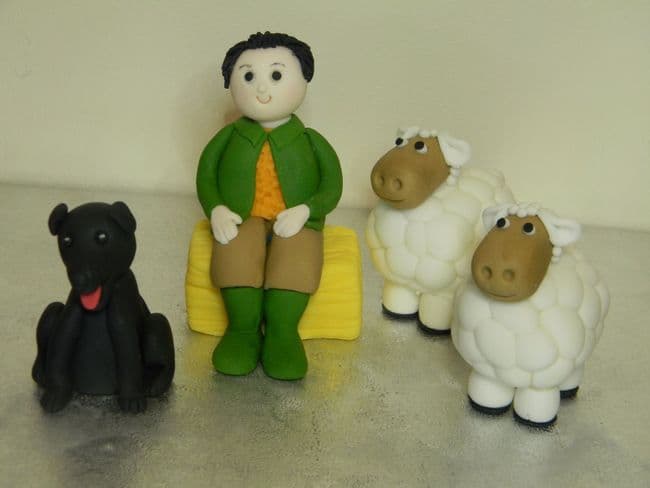 Farmer, 2 Sheep & Dog Cake Toppers