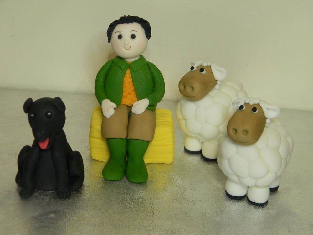 Farmer, 2 Sheep & Dog Cake Toppers