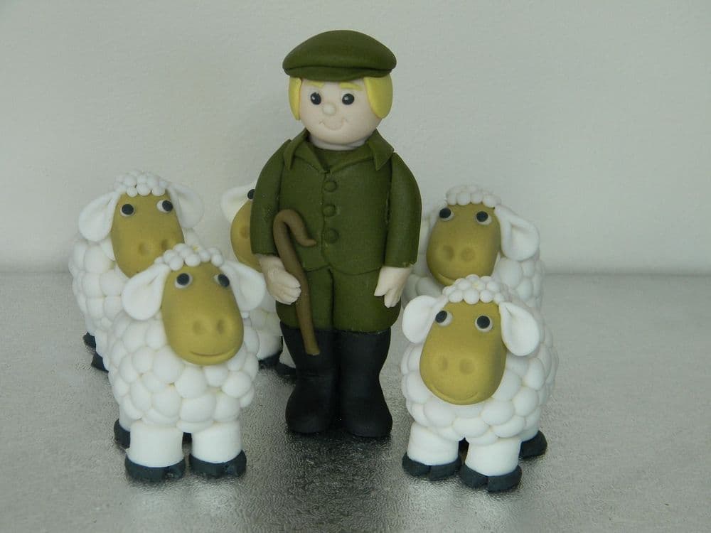 Farmer & 4 Sheep Cake Toppers