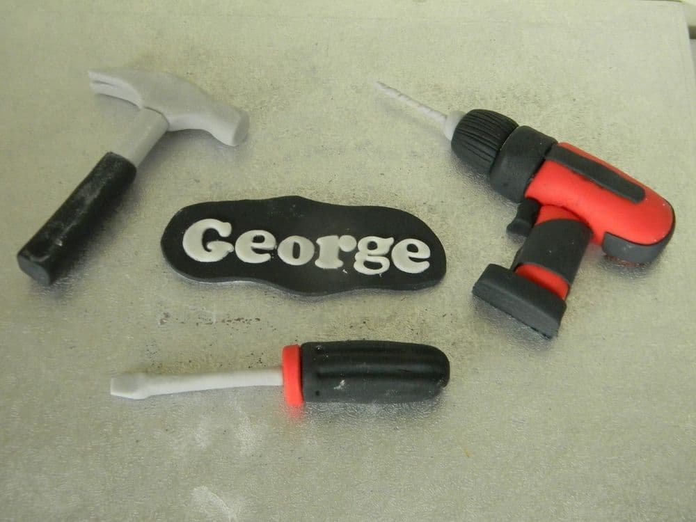 Hammer Screwdriver & Drill Tools Edible Handmade Birthday Cake Toppers