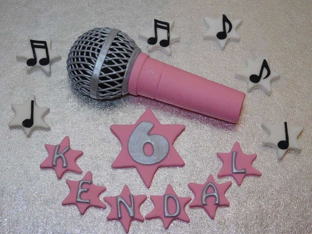 Pink Microphone Cake Topper, Music Notes Name & Number