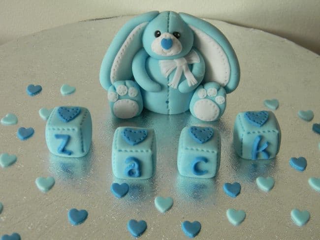 Rabbit Edible Cake Topper, Name Blocks & Hearts