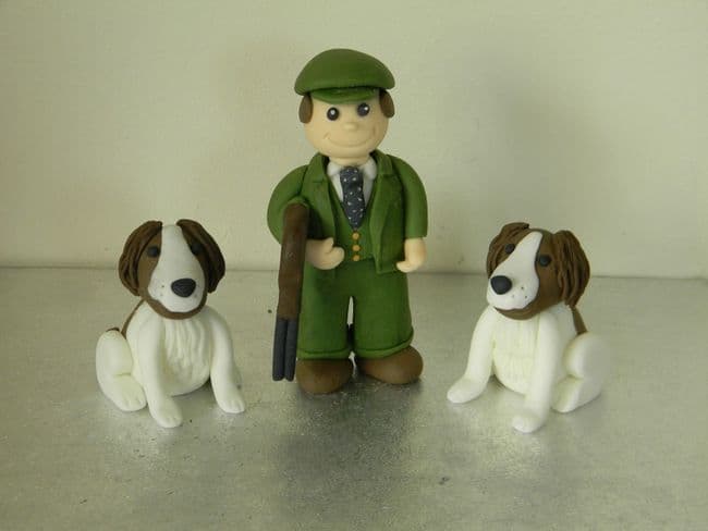 Shooting Hunting Man & 2 Dogs Cake Toppers