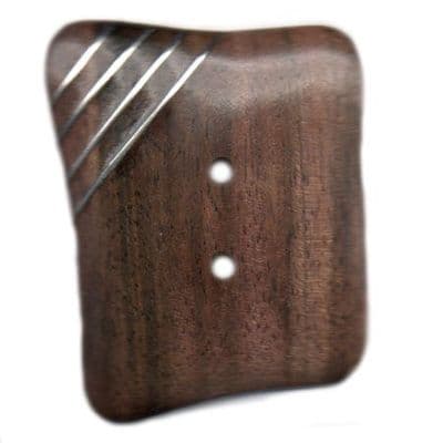 Natural Wooden Button 4.5cm - dark wood with silver inlay