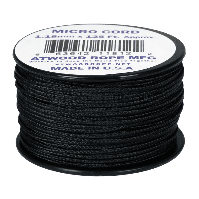 Micro Cord - 1.18mm Micro Paracord - 125ft - Black