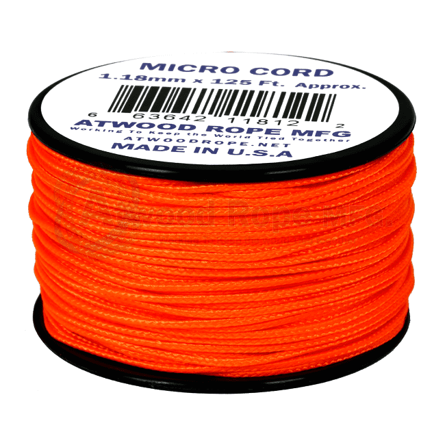 Micro Cord - 1.18mm Micro Paracord - 125ft - Neon Orange