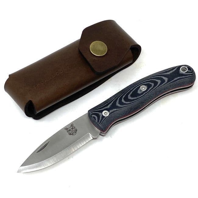 Mk III TBS Boar EDC Folding Pocket Knife - Black Micarta - Scandi - Thornmount Pouch