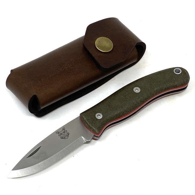 Mk III TBS Boar EDC Folding Pocket Knife - Canvas Micarta - Scandi - Thornmount Pouch