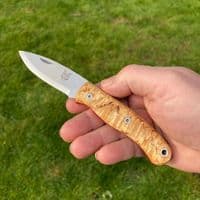 Mk III TBS Boar EDC Folding Pocket Knife - Curly Birch - Scandi - Thornmount Pouch