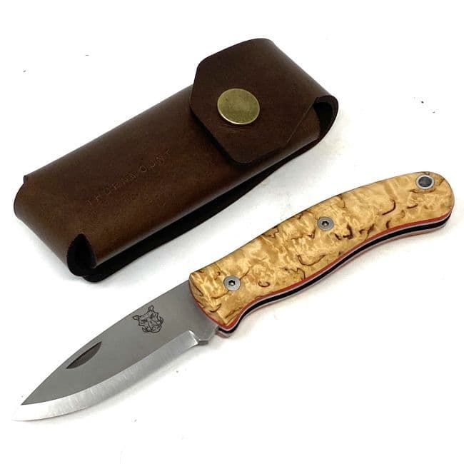 Mk III TBS Boar EDC Folding Pocket Knife - Curly Birch - Scandi - Thornmount Pouch