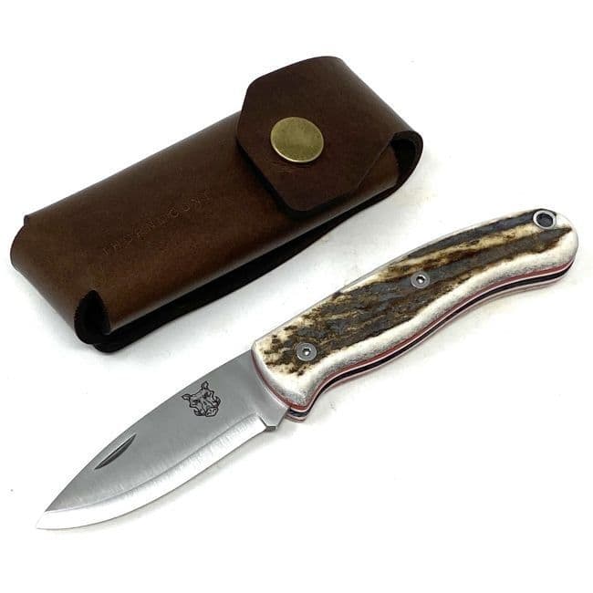 Mk III TBS Boar EDC Folding Pocket Knife - Stag Antler - Scandi - Thornmount Pouch