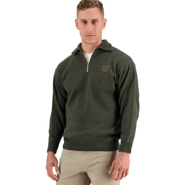 Swanndri Mariner Wool Zip Neck Pullover - Olive