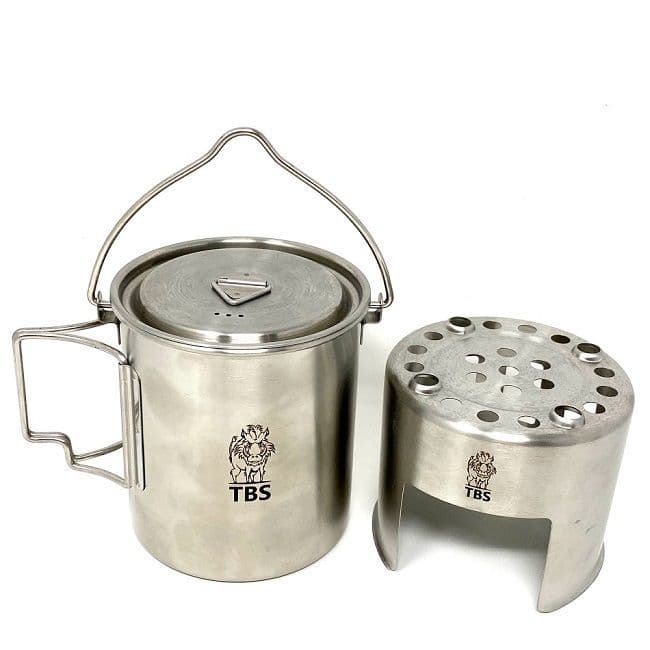 TBS 750ml Stainless Steel Billy Can Cup with Bail Handle, Lid and Stove Unit