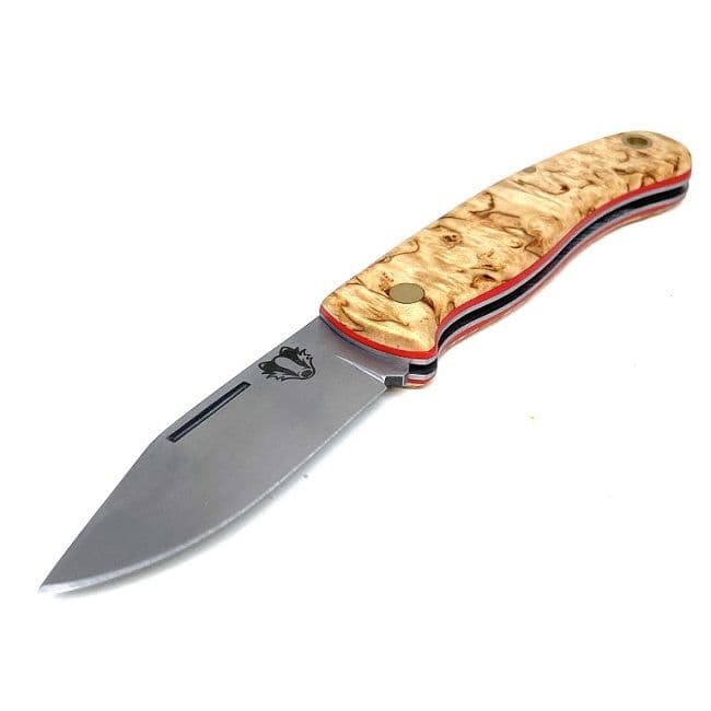 TBS Badger EDC Pocket Knife - Curly Birch - Clip Point