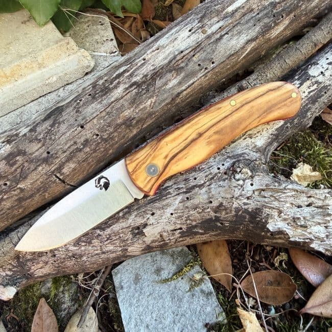 TBS Badger EDC Pocket Knife - Olive Wood - Drop Point with Pocket Clip