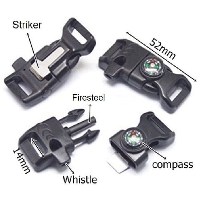 TBS Firesteel Buckle - Firesteel, Striker, Whistle and Paracord Bracelet Buckle in one! - Black