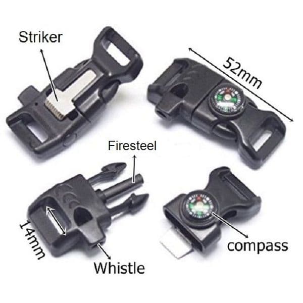 TBS Firesteel Buckle - Firesteel, Striker, Whistle & Paracord Bracelet Buckle in one! - Black