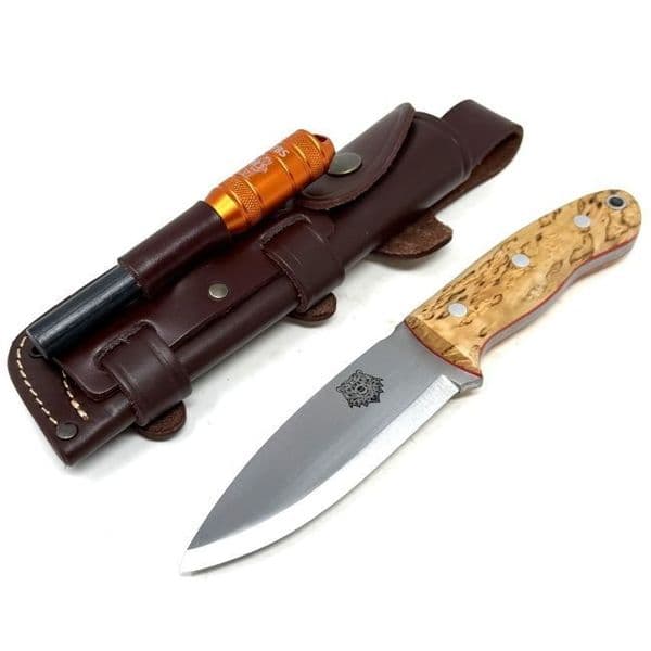 TBS Grizzly Bushcraft Survival Knife - Firesteel Edition - Curly Birch