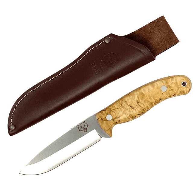 TBS Timberwolf Camp Knife - Standard Sheath - Curly Birch