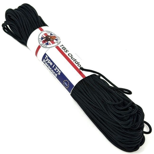 TBS Type I 275 Paracord - Black - European Made - 30m (100 feet)