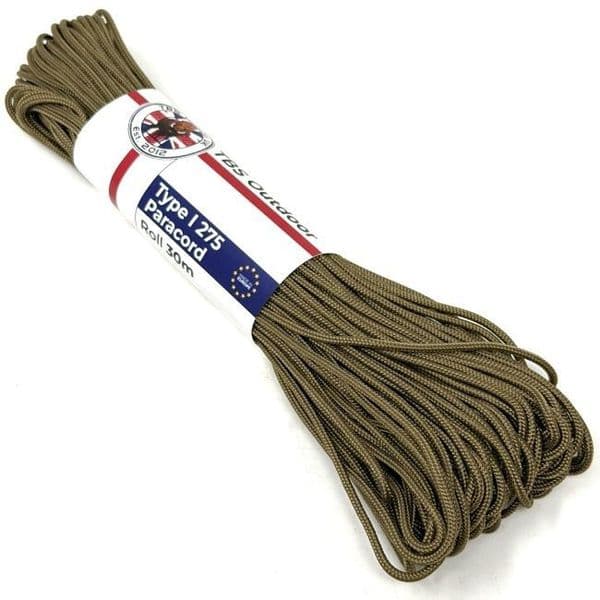 TBS Type I 275 Paracord - Coyote Brown - European Made - 30m (100 feet)