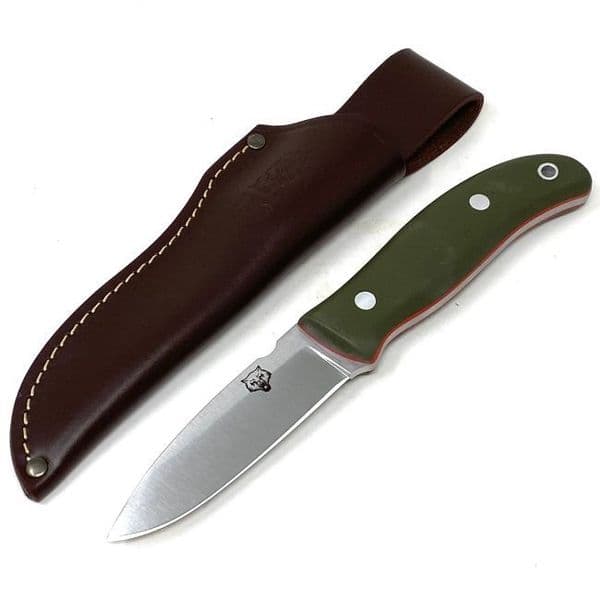 The NEW TBS Timberwolf Knife - The Ultimate All Rounder - Green G10 Leather Sheath
