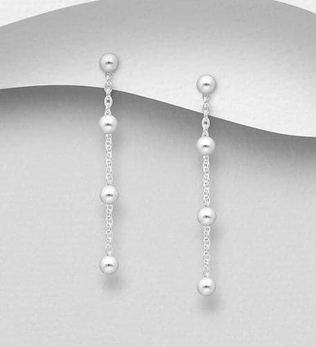 💎 925 Sterling Silver Ball & Chain Drop Earrings – Modern Elegance in Motion ✨