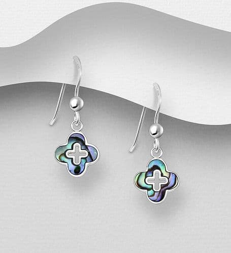✨ 925 Sterling Silver Clover Hook/Drop Earrings Adorned with Iridescent Abalone Shell