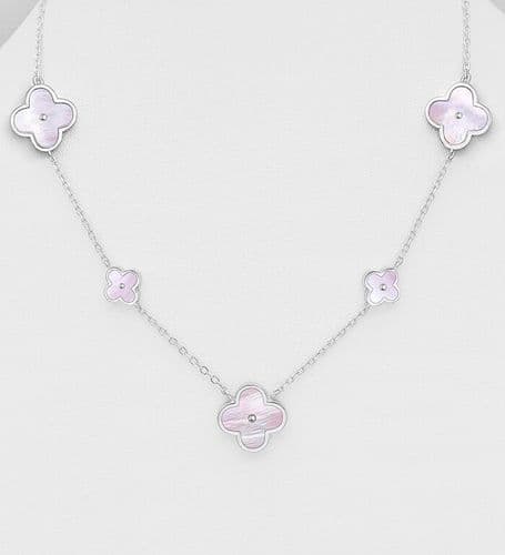 🍀925 Sterling Silver Clover Necklace – Elegant Look with Mother of Pearl: Available in White & Pink