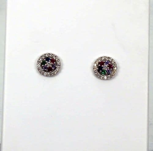 ✨ 925 Sterling Silver Cluster Stud Earrings – Dazzling Colourful CZ Sparkle in Every Angle