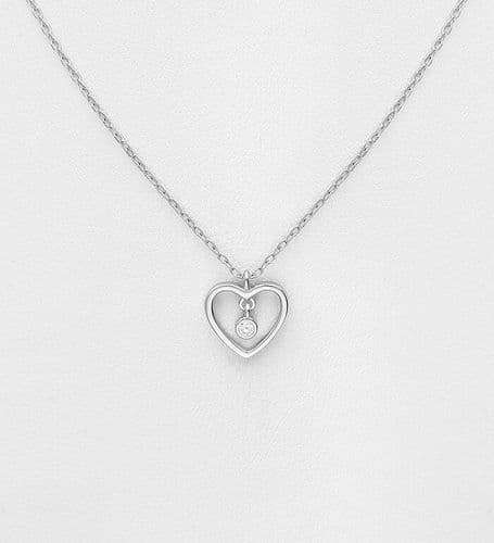 💖925 Sterling Silver Heart Necklace/Pendant, Decorated with CZ Simulated Diamonds