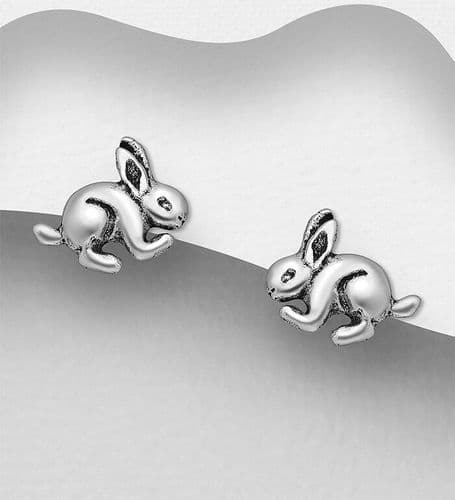 )925 Sterling Silver Oxidized Rabbit Push-Back/Stud Earrings