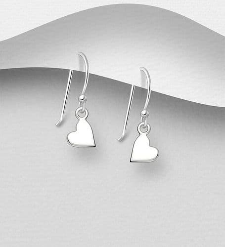 💖 925 Sterling Silver Polished Heart Hook Earrings - Minimalist Design • High‑Shine Finish