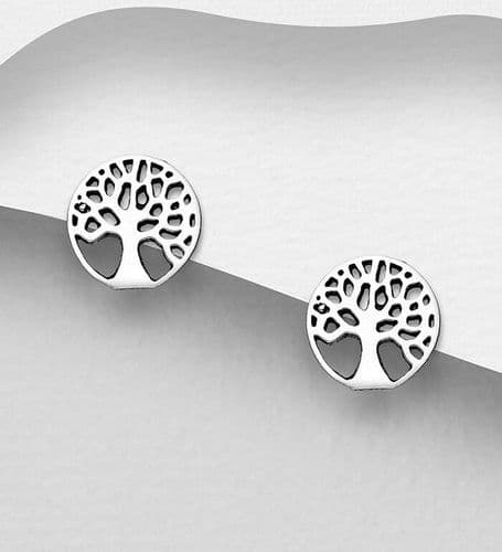925 Sterling Silver Small Oxidized Tree Of Life Push-Back/Stud Earrings