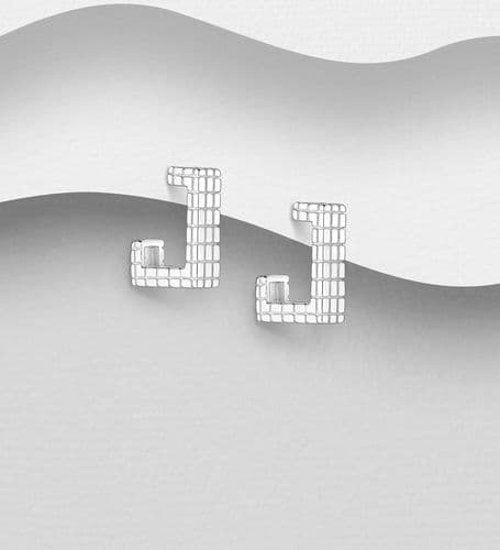 925 Sterling Silver Square Shape Push-Back/Stud Type Earrings