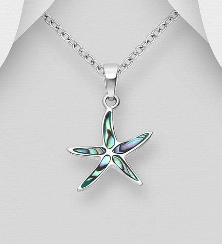  925 Sterling Silver Starfish Pendant Decorated with Genuine Abalone Shell