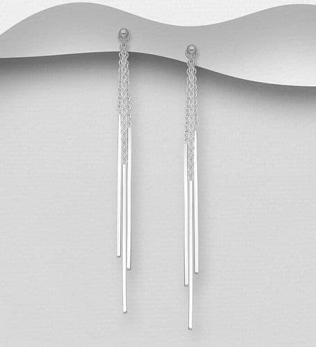 ✨✨925 Sterling Silver Triple Bar & Chain Stud Type Drop Earrings