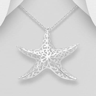 ⭐Elegant Large Open‑Work Starfish Pendant Necklace in Solid 925 Sterling Silver