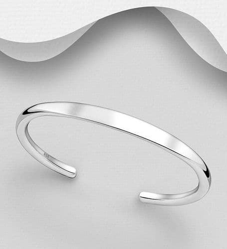 Exquisite 925 Sterling Silver Unisex Hand-Crafted Plain Cuff Bangle