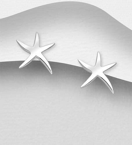⭐ Small Polished 925 Sterling Silver Starfish Push‑Back Earrings