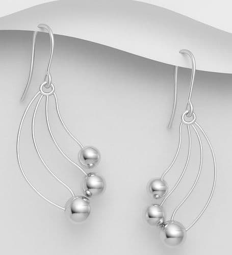 ✨ Triple Arc Silver Drop/Hook Earrings – 925 Sterling Silver
