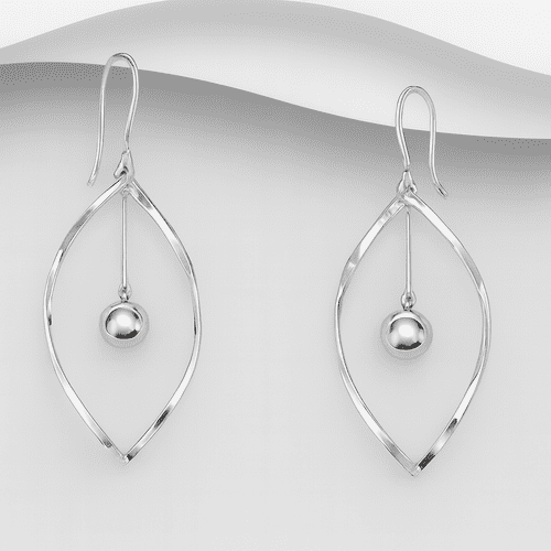 ✨ Wire Twist Drop/Hook Earrings With Hanging Ball – 925 Sterling Silver