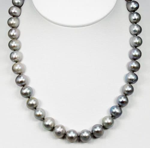 10mm Round Single Strand of Cultured Tahitian Light Grey Pearls – Adjustable 16"–18" Luxu