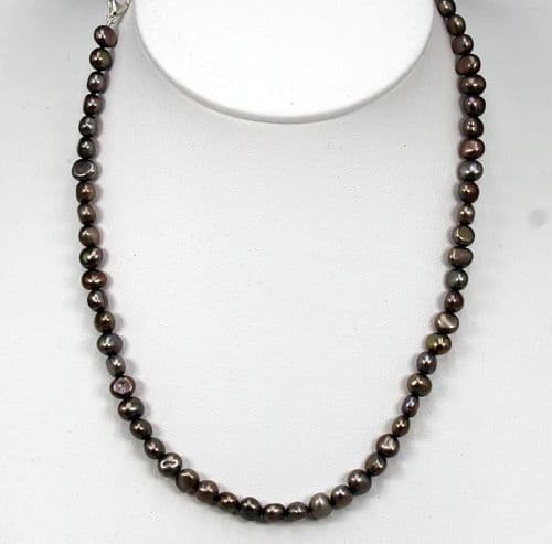 4mm Single Strand of Baroque Cultured Freshwater Grey/Bronze Pearls – 16" Natural Elegance